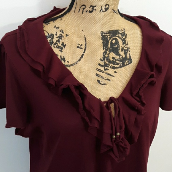 Chaps Tops - Chaps Maroon Ruffled Cotton Top